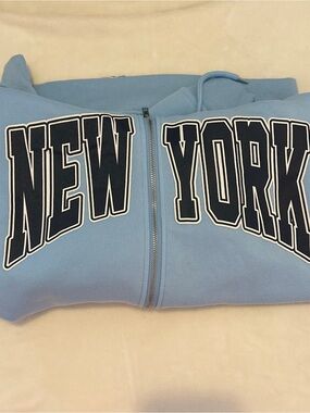 New York Zip-Up Hoodie - Light Blue